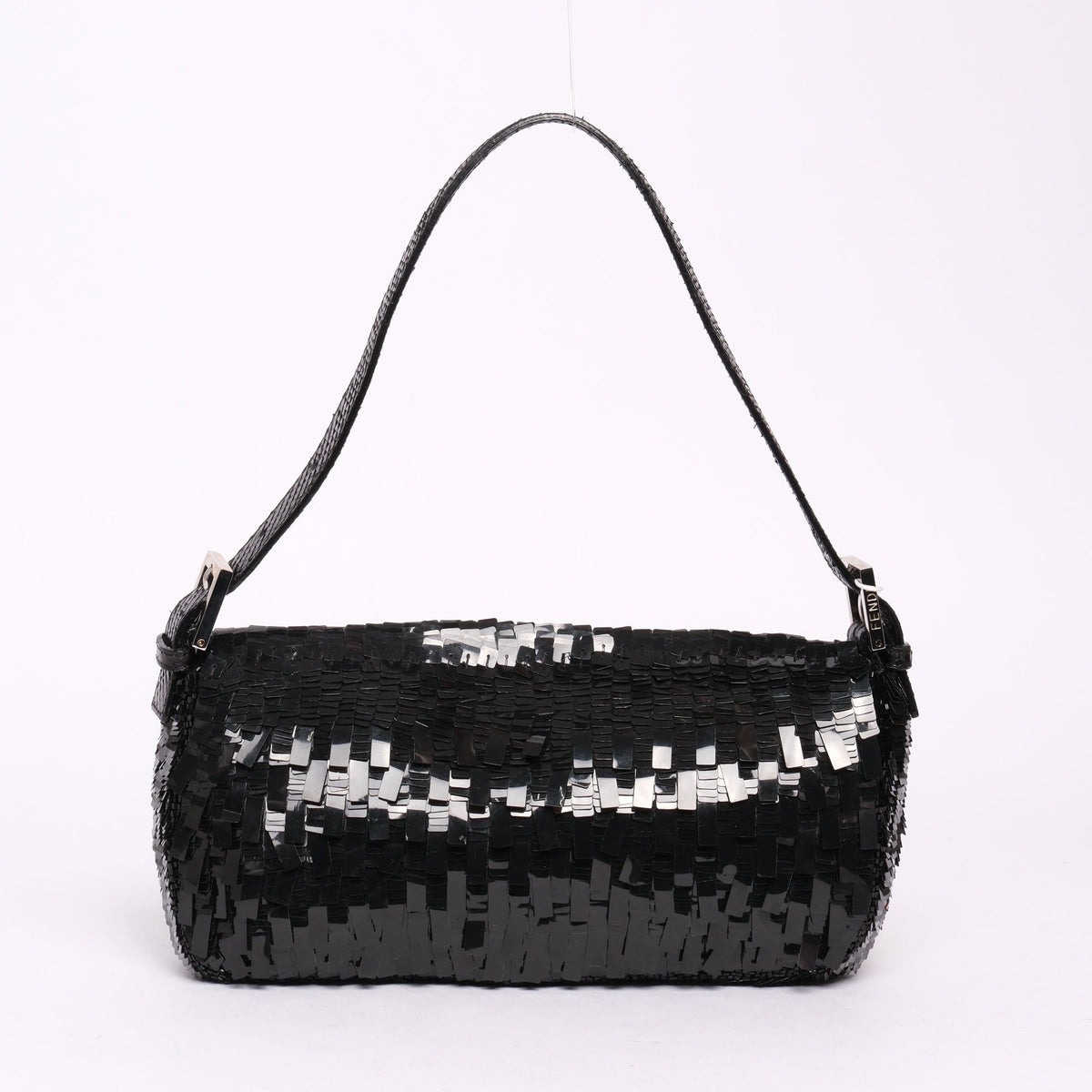 Fendi Black Sequin & Python Baguette Shoulder Bag