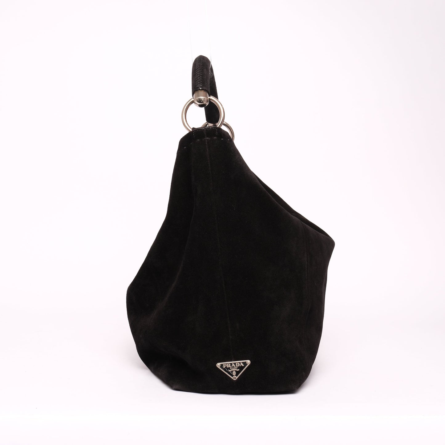 Prada Black Suede Hobo Top Handle Bag