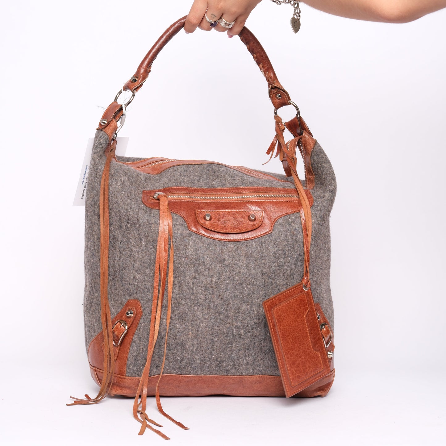 Balenciaga Gray Wool & Leather Day City Bag