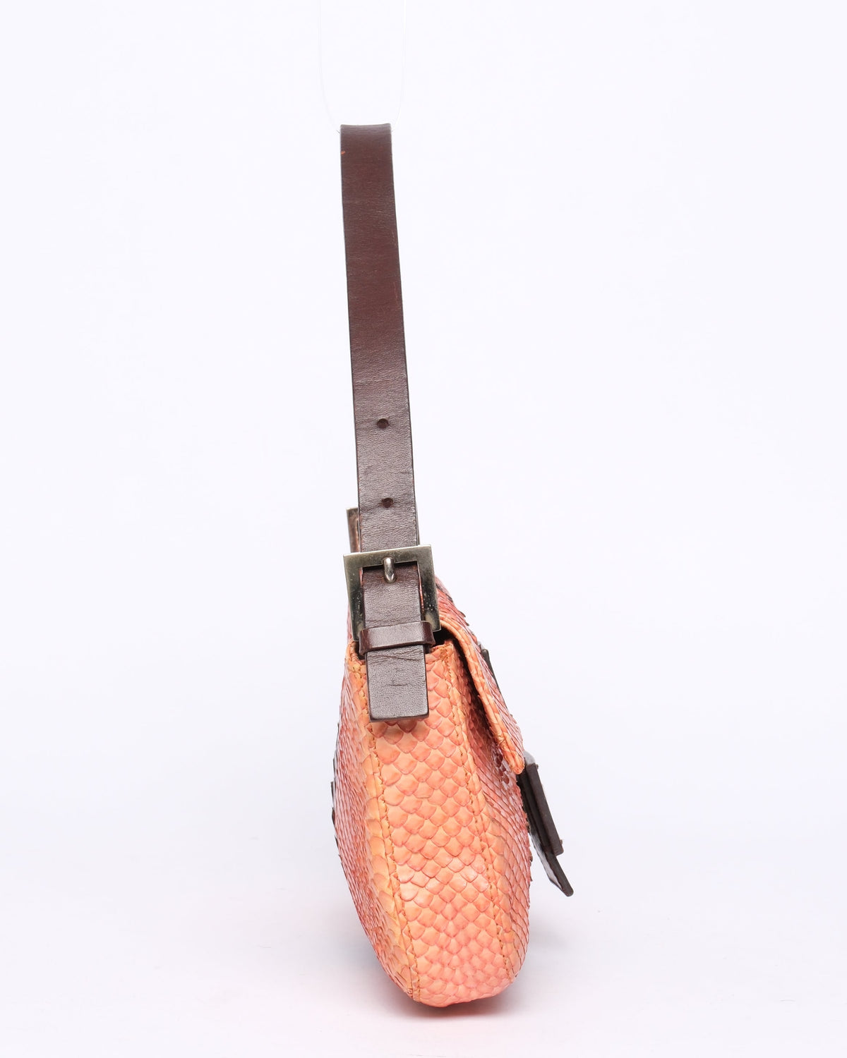 Fendi Orange & Brown Snakeskin Leather Baguette Shoulder Bag