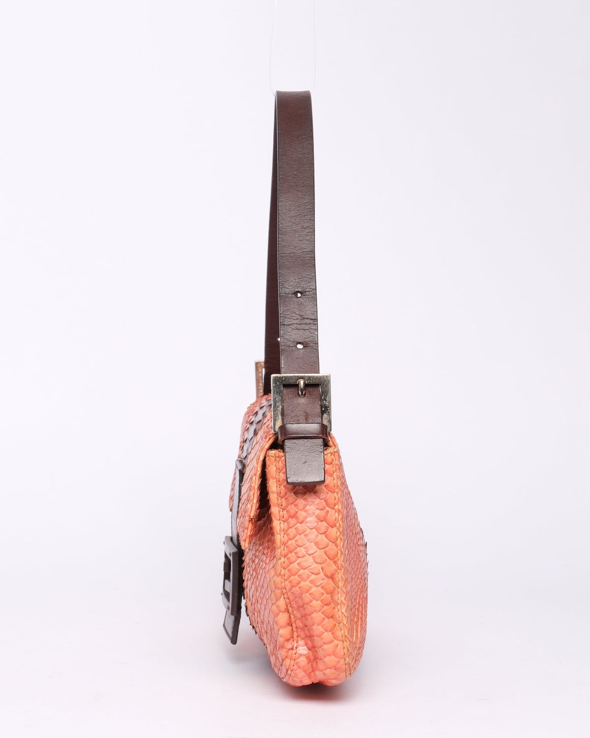 Fendi Orange & Brown Snakeskin Leather Baguette Shoulder Bag