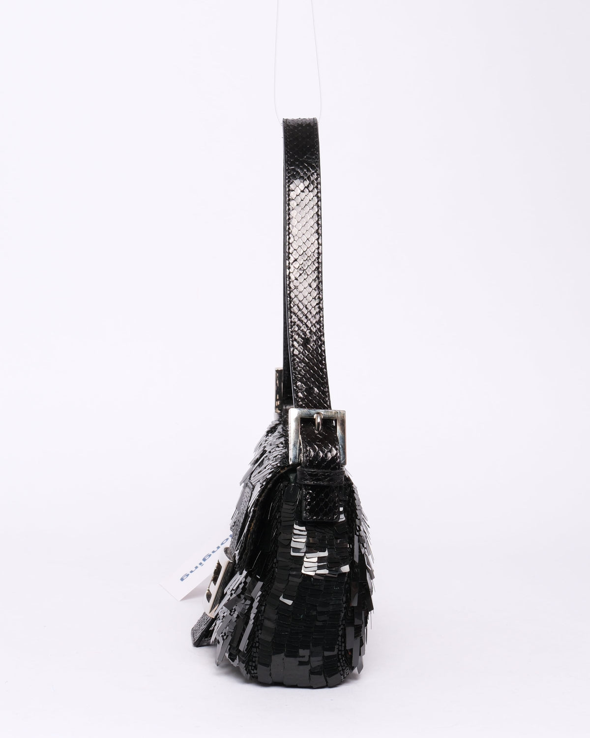 Fendi Black Sequin & Python Baguette Shoulder Bag