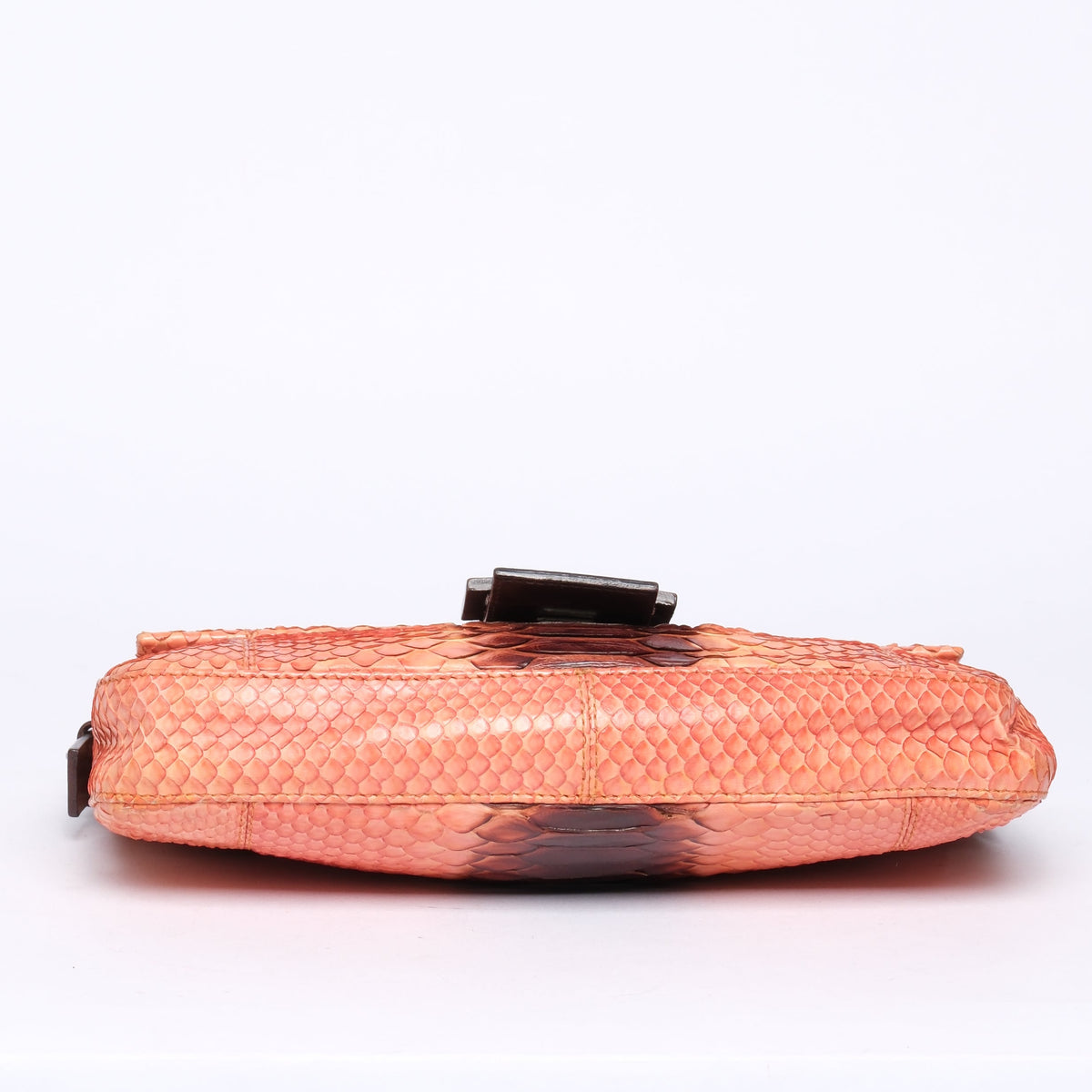 Fendi Orange & Brown Snakeskin Leather Baguette Shoulder Bag