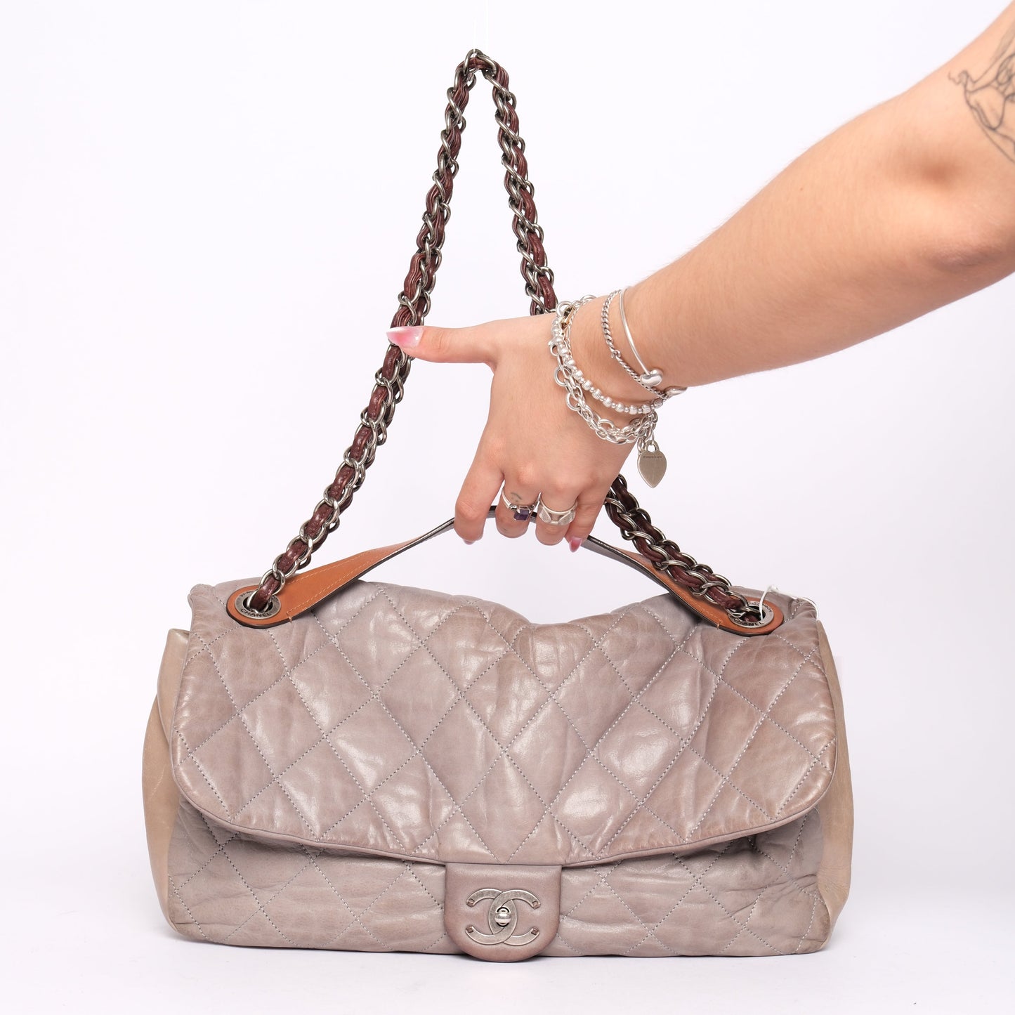 Chanel Jumbo Gray & Brown ‘In The Mix’ Matelasse 2-Way Maxi Flap