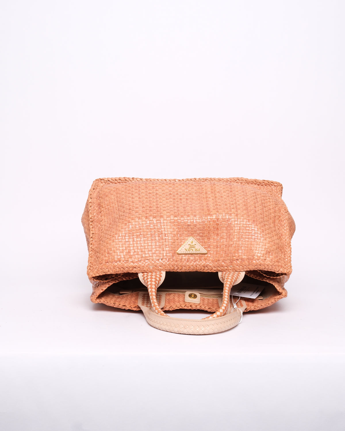 Prada Tan Woven Leather Canapa Tote Bag