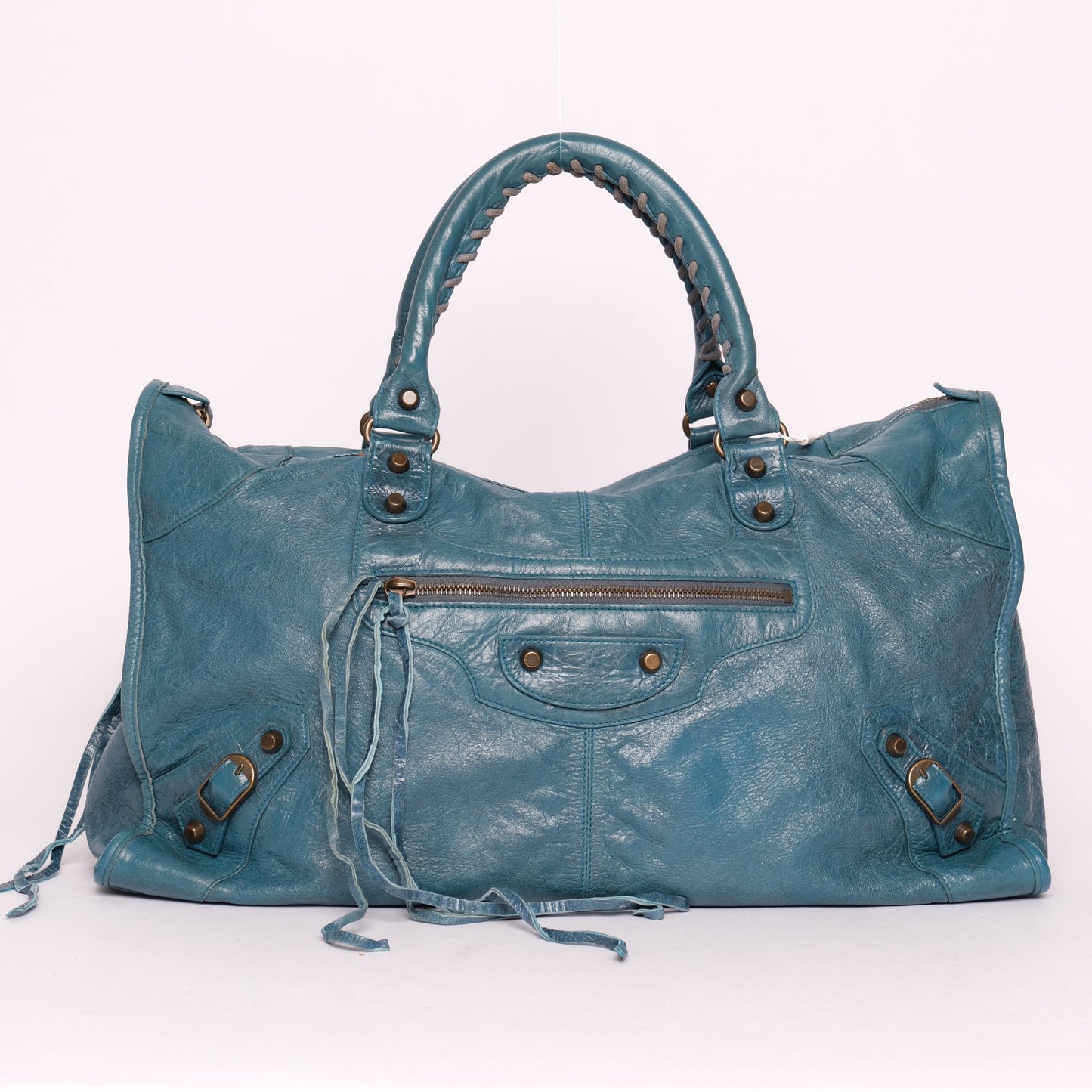 Balenciaga Blue Work City Tote Bag w/ Bronze Hardware