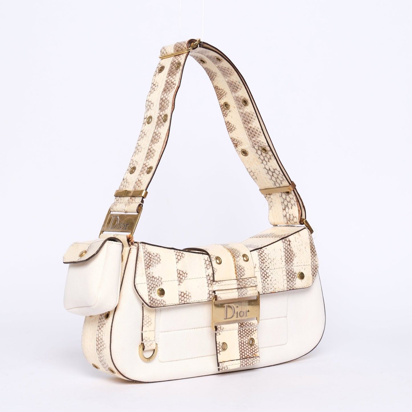 Christian Dior White Python Columbus Shoulder Bag