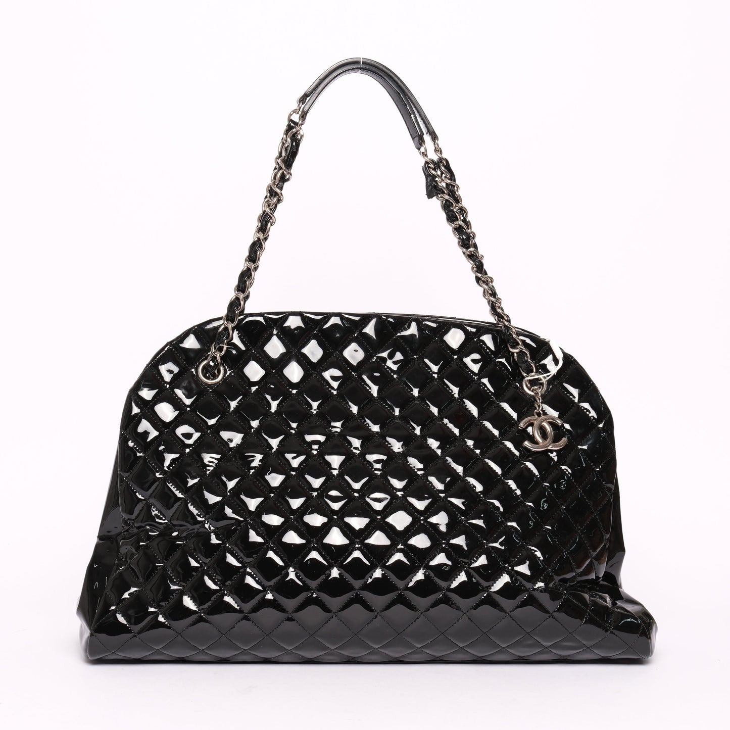 Chanel Black Patent Leather Quilted Just Mademoiselle Bowler Bag SHW