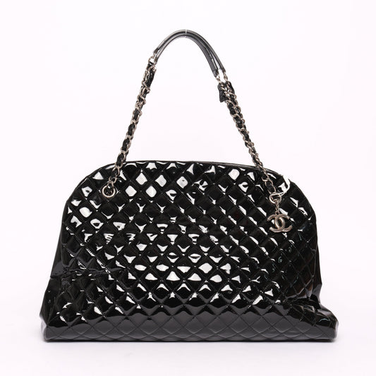 Chanel Black Patent Leather Quilted Just Mademoiselle Bowler Bag SHW