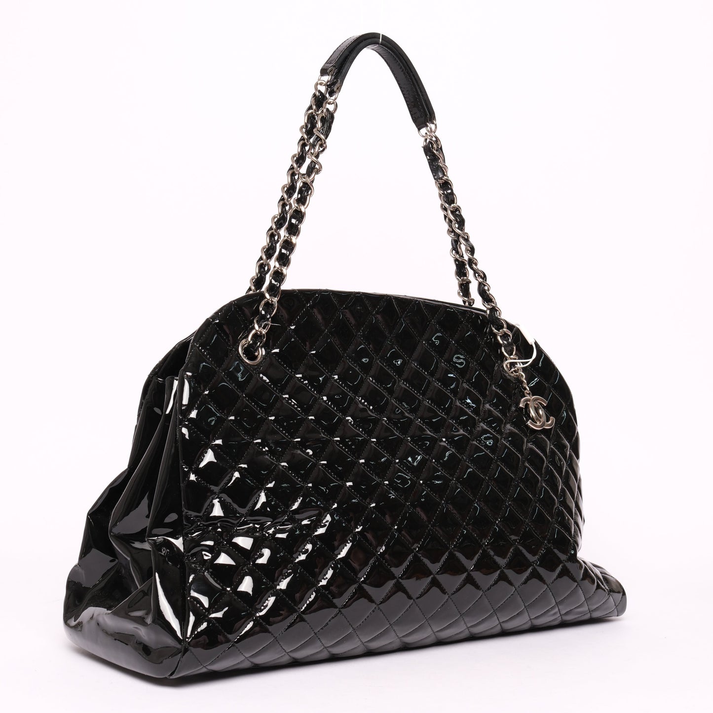 Chanel Black Patent Leather Quilted Just Mademoiselle Bowler Bag SHW
