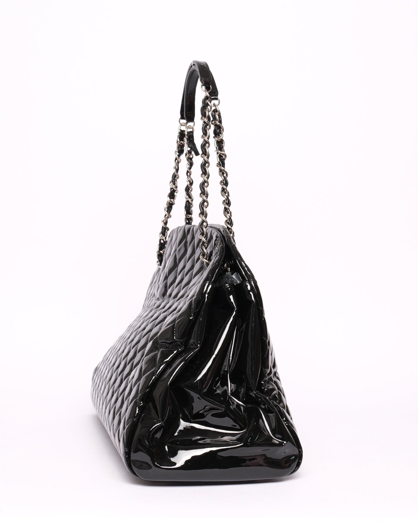 Chanel Black Patent Leather Quilted Just Mademoiselle Bowler Bag SHW