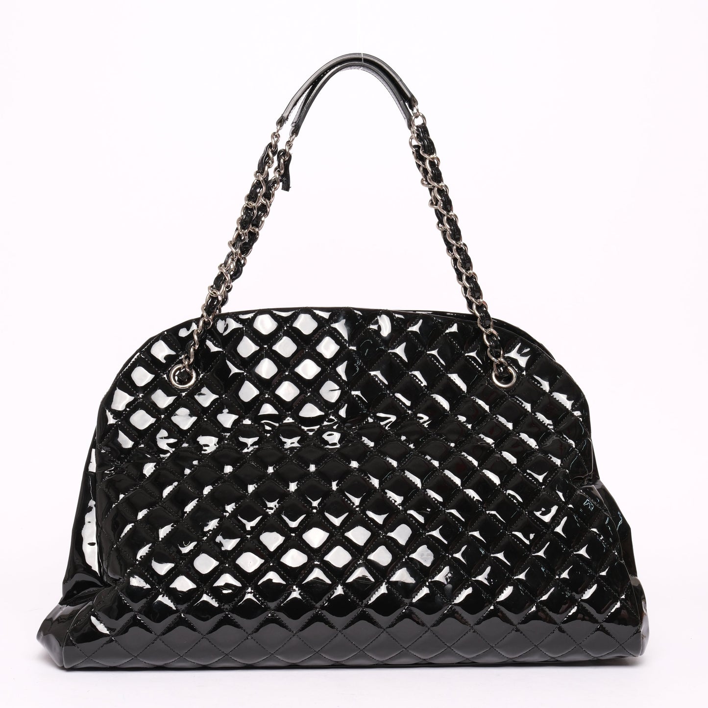 Chanel Black Patent Leather Quilted Just Mademoiselle Bowler Bag SHW