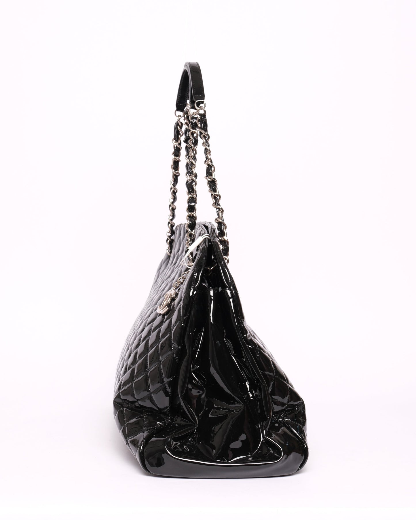 Chanel Black Patent Leather Quilted Just Mademoiselle Bowler Bag SHW