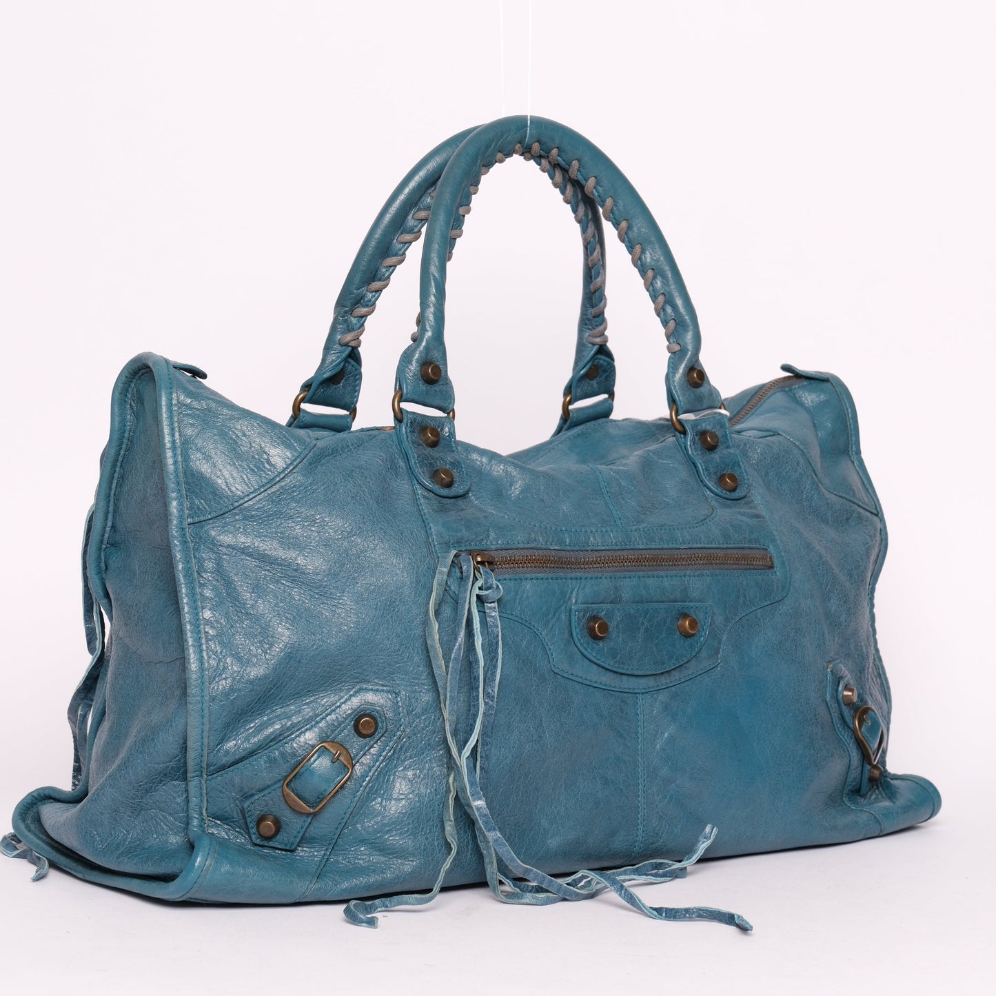 Balenciaga Blue Work City Tote Bag w/ Bronze Hardware