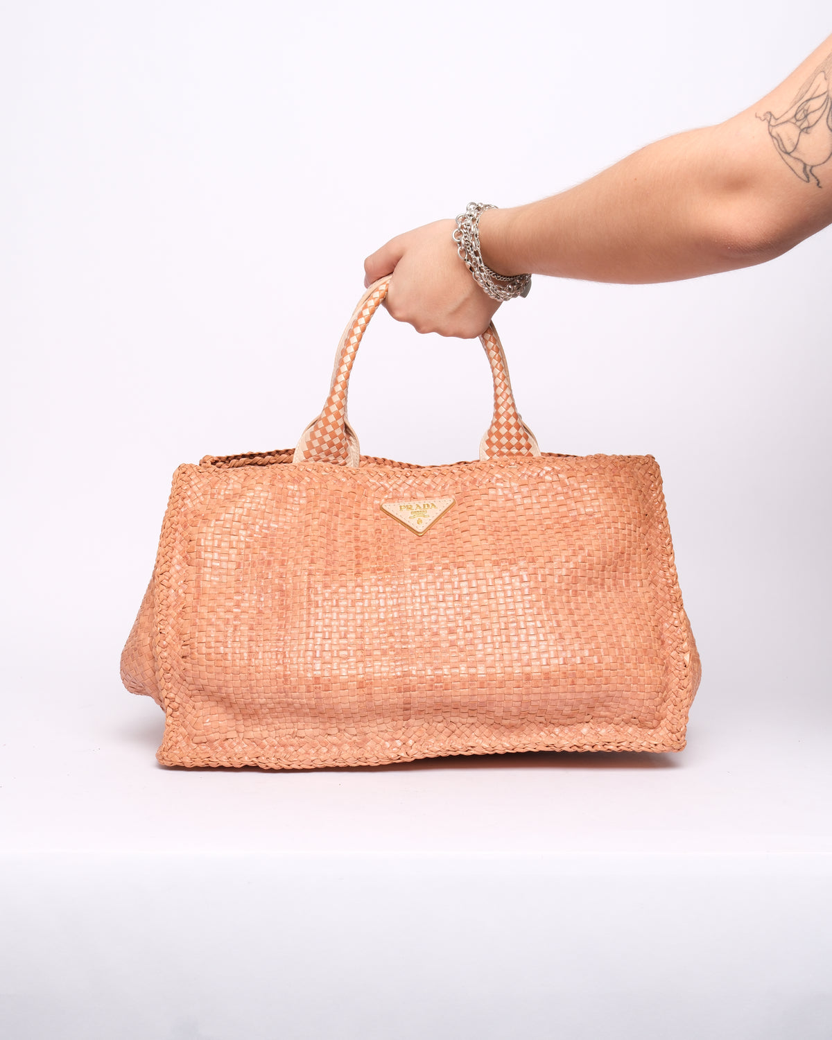 Prada Tan Woven Leather Canapa Tote Bag