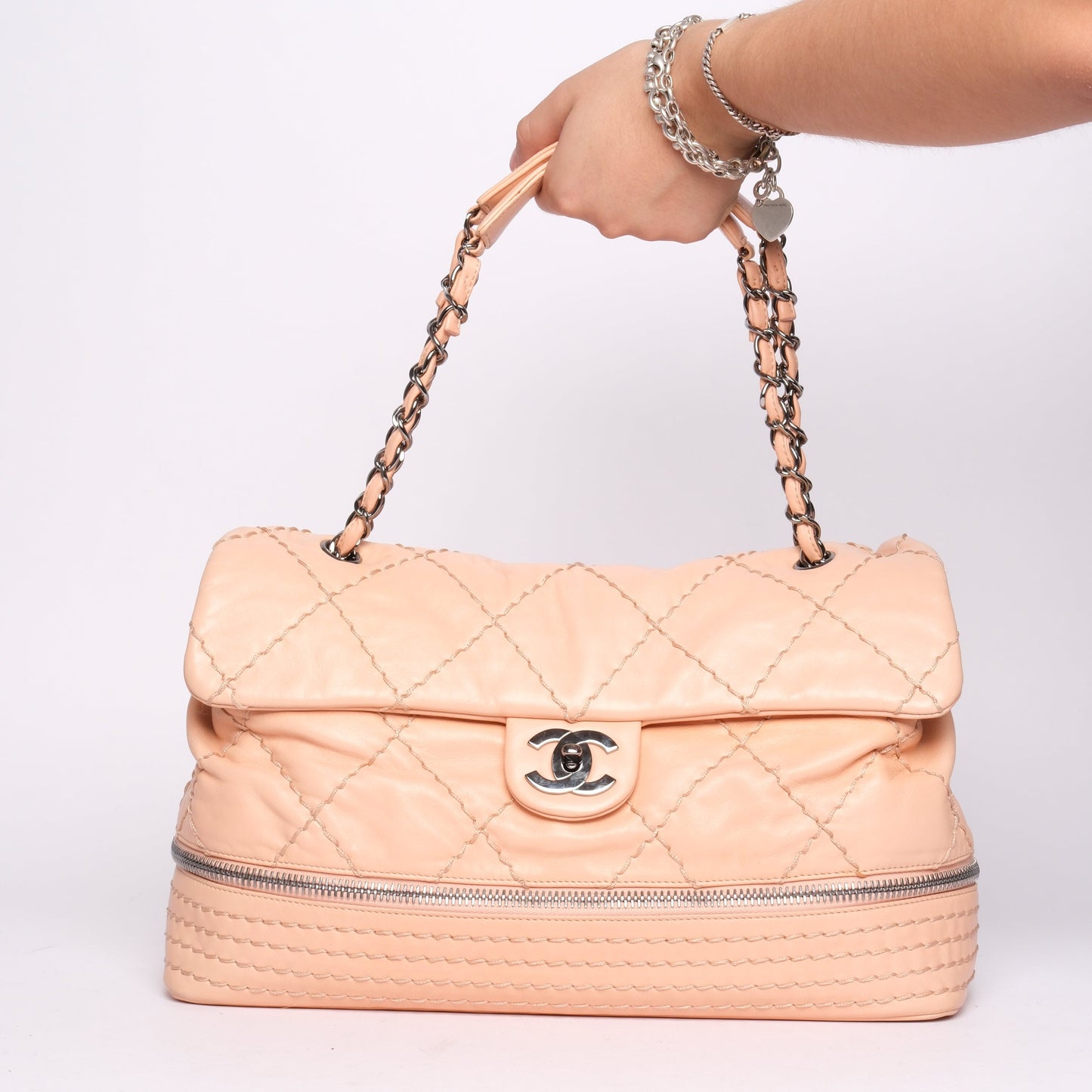 Chanel Pale Pink Quilted Calfskin Expandable Ligne Flap Bag