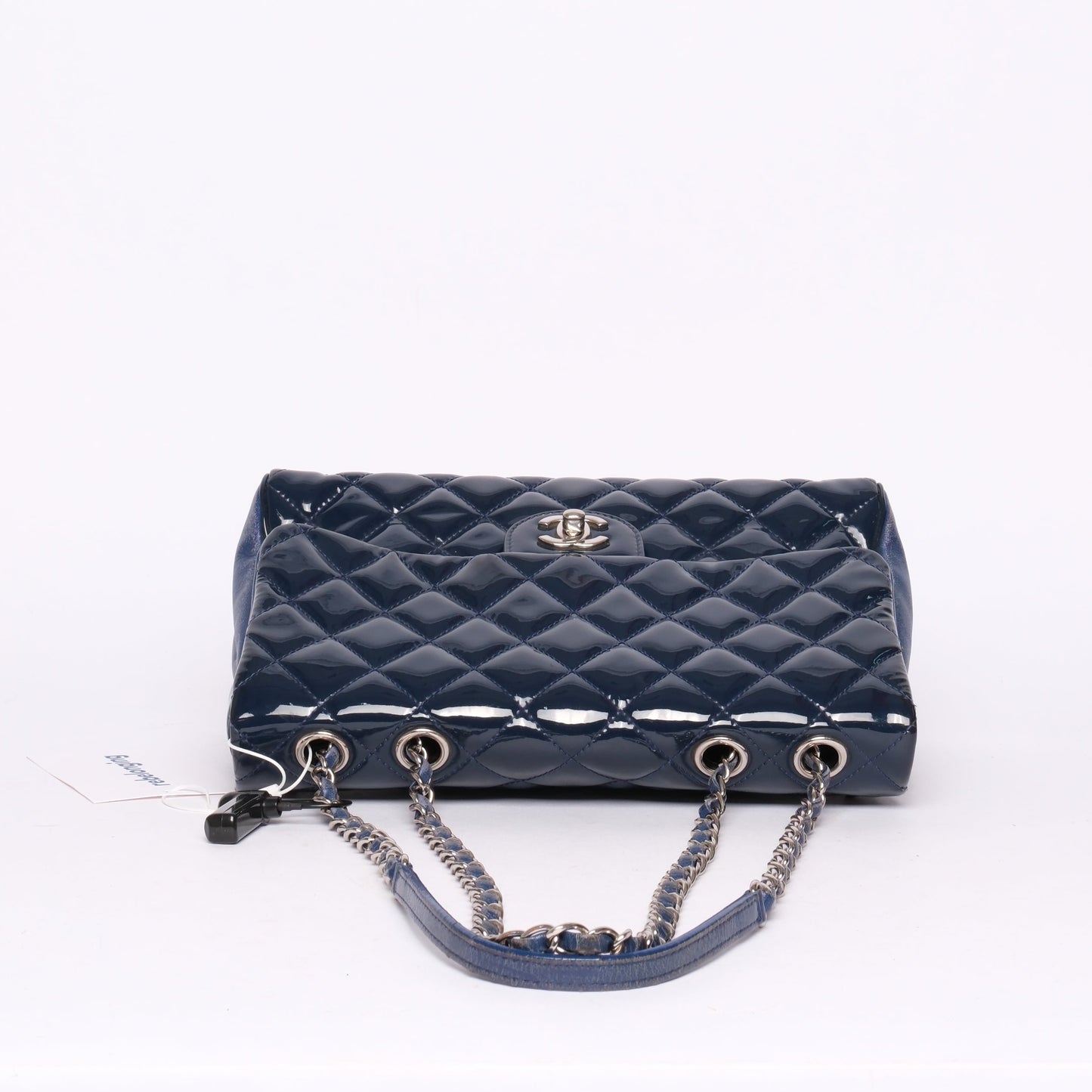 Chanel Blue Patent & Lambskin Leather Interwoven Chain Flap Shoulder Bag