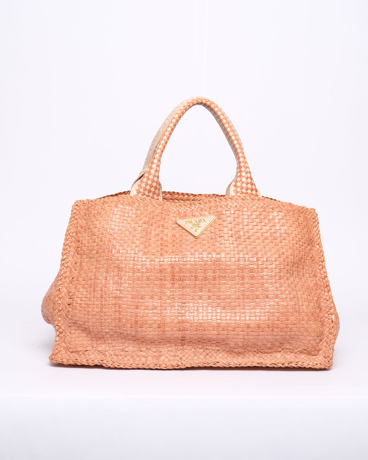 Prada Tan Woven Leather Canapa Tote Bag