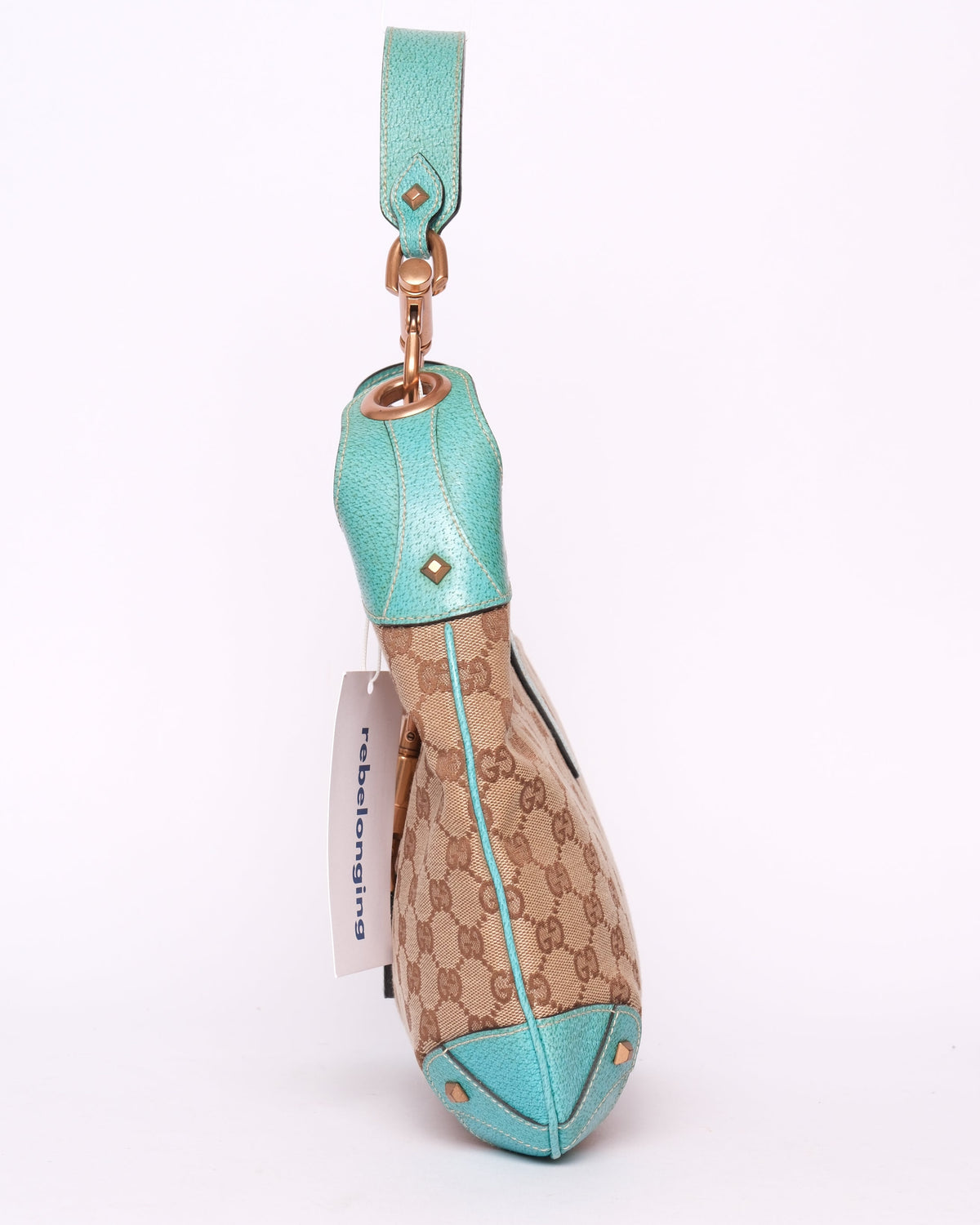 Gucci Brown Teal Canvas & Leather Monogram Jackie Shoulder Bag