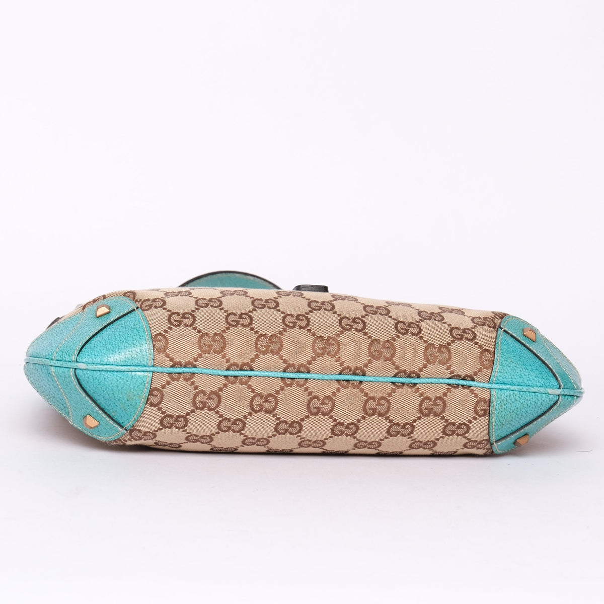 Gucci Brown Teal Canvas & Leather Monogram Jackie Shoulder Bag