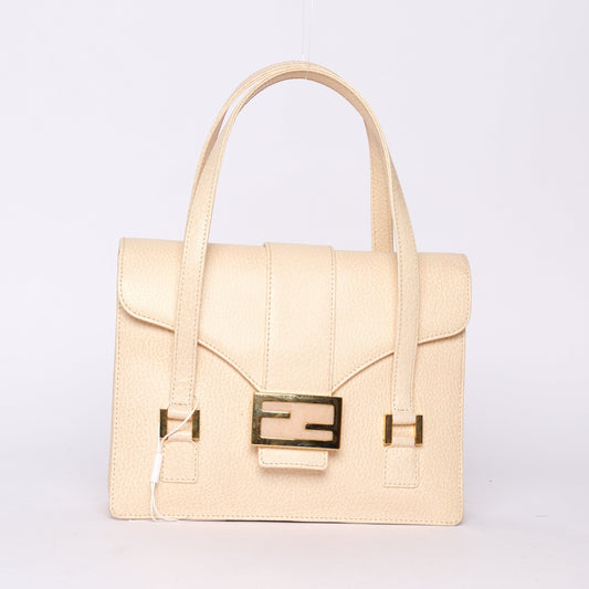 Fendi Beige Stone Hardware Top Handle Bag