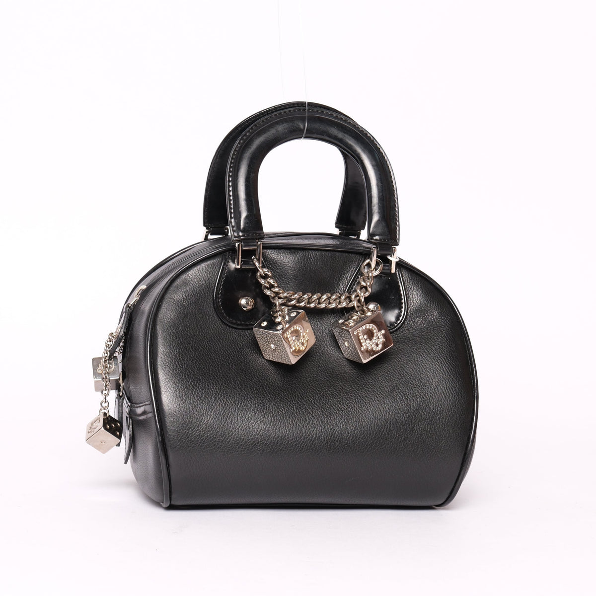 Christian Dior Black Leather Small Dice Gambler Boston Bag