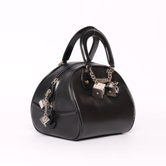 Christian Dior Black Leather Small Dice Gambler Boston Bag