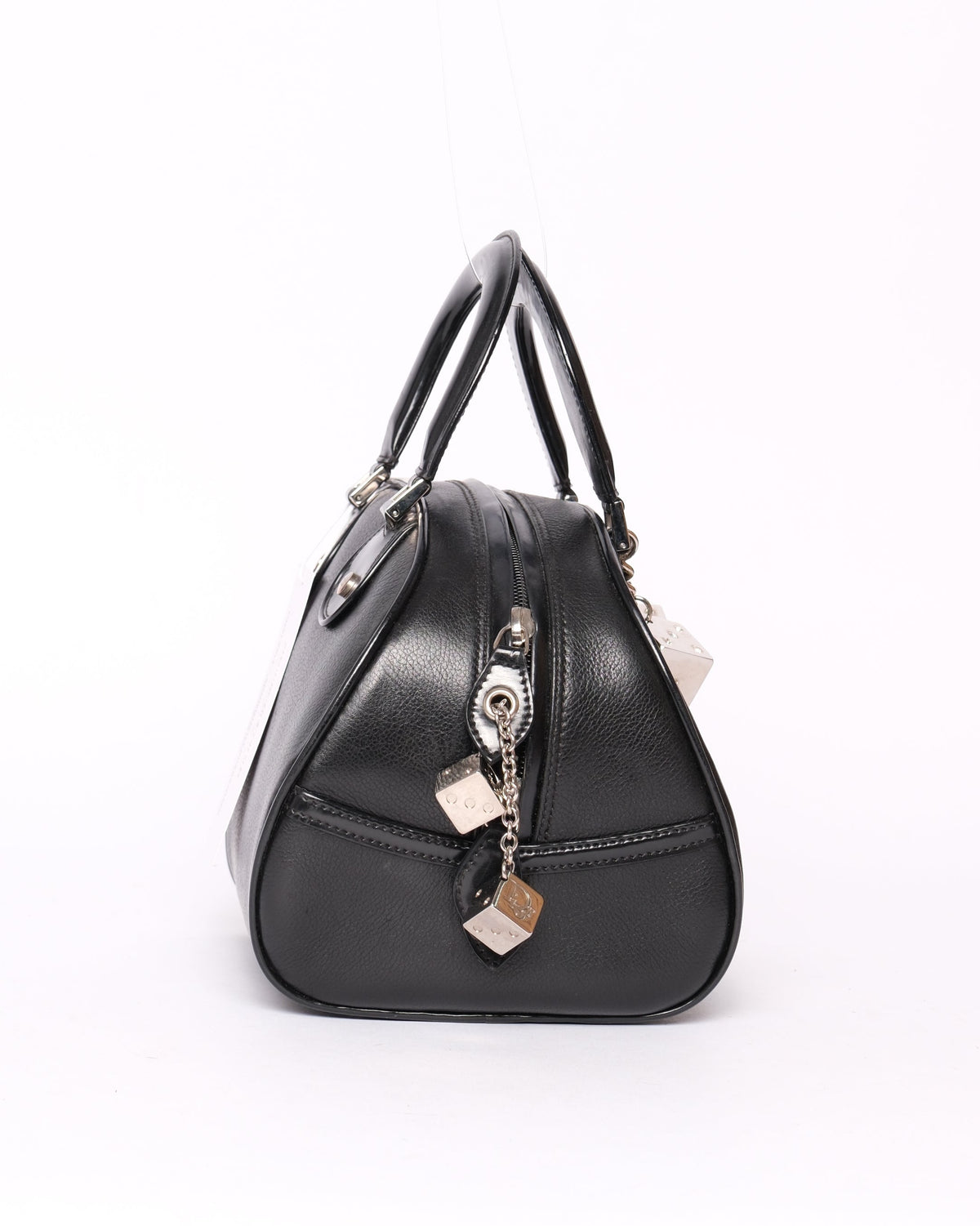 Christian Dior Black Leather Small Dice Gambler Boston Bag
