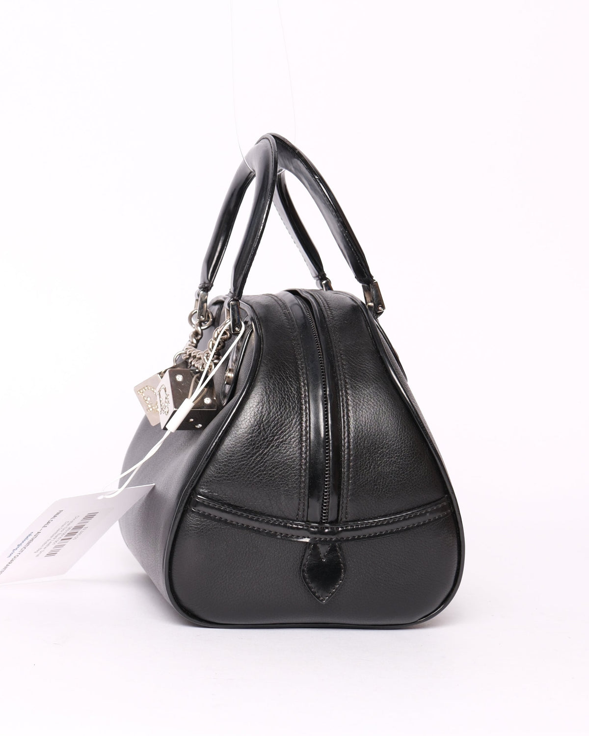 Christian Dior Black Leather Small Dice Gambler Boston Bag