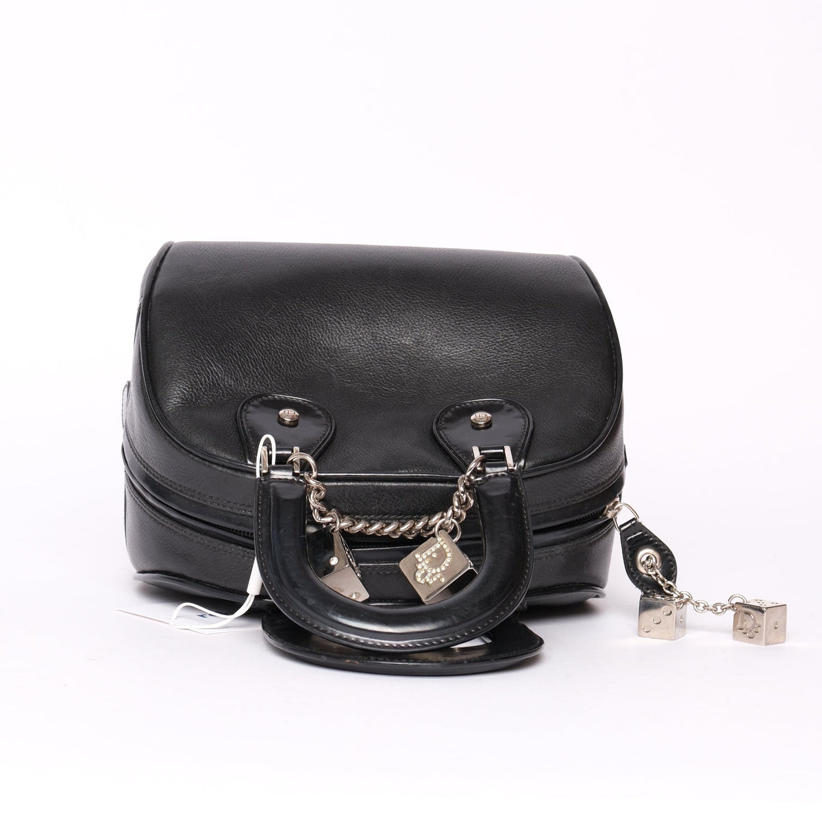 Christian Dior Black Leather Small Dice Gambler Boston Bag