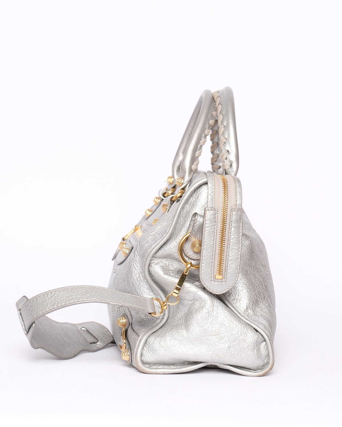 Balenciaga Silver Leather City Bag w/ Gold Hardware
