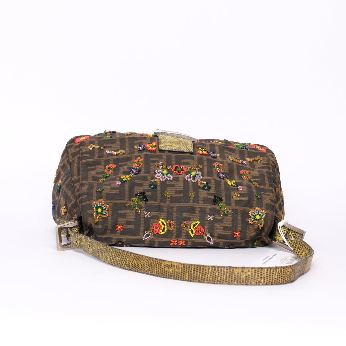 Fendi Zucca Beaded Mama Baguette w/ Green Lizard Trim