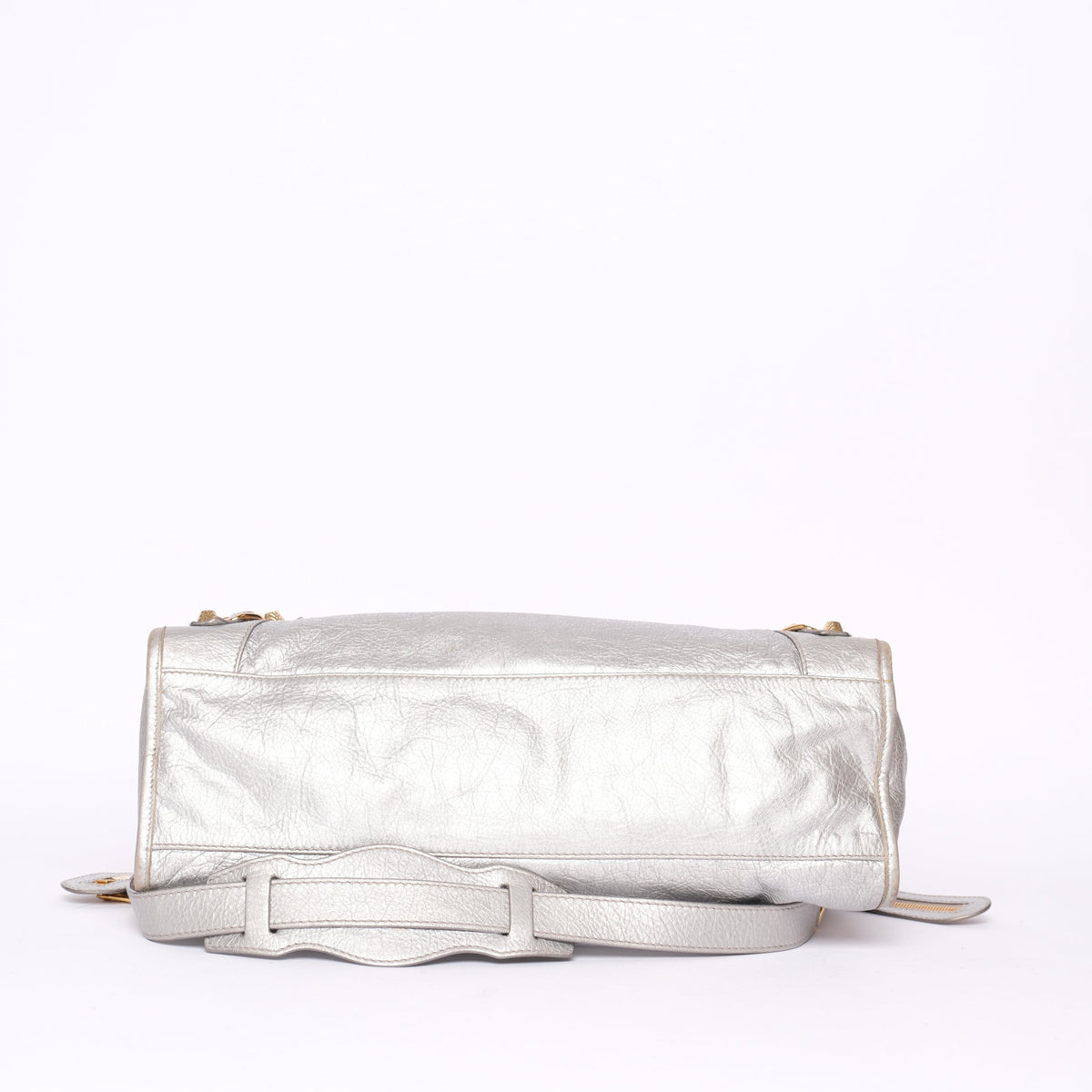 Balenciaga Silver Leather City Bag w/ Gold Hardware