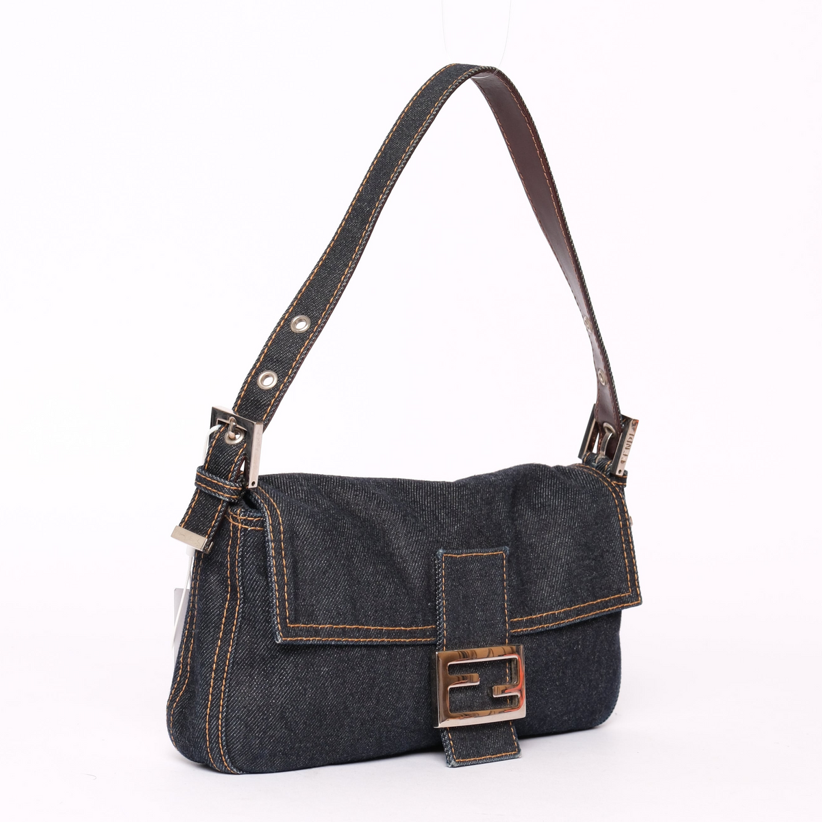 Fendi Denim Baguette Shoulder Bag SHW