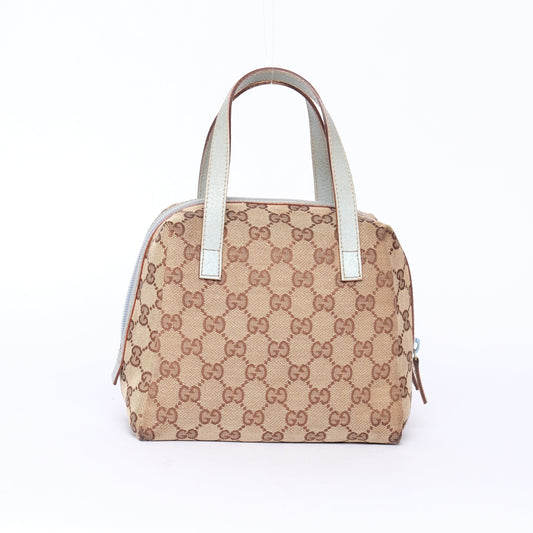 Gucci Brown Monogram Canvas Baby Blue Trim Top Handle Bag