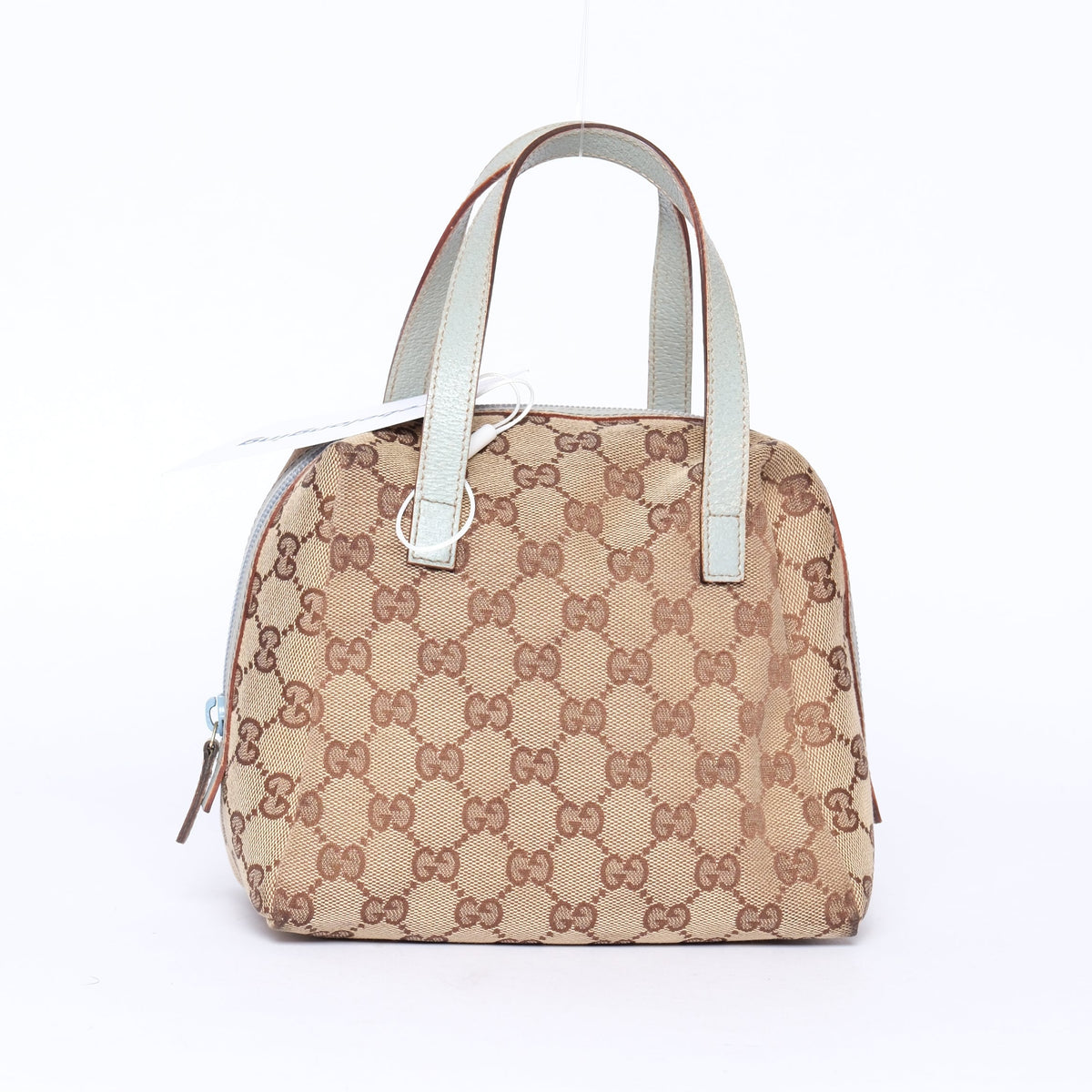 Gucci Brown Monogram Canvas Baby Blue Trim Top Handle Bag