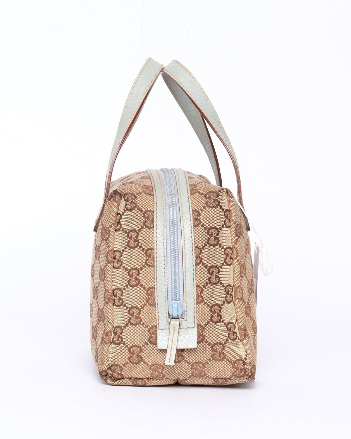 Gucci Brown Monogram Canvas Baby Blue Trim Top Handle Bag