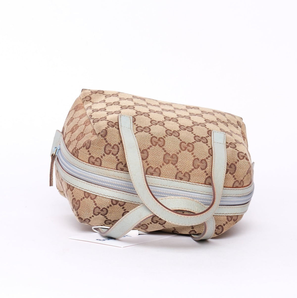 Gucci Brown Monogram Canvas Baby Blue Trim Top Handle Bag