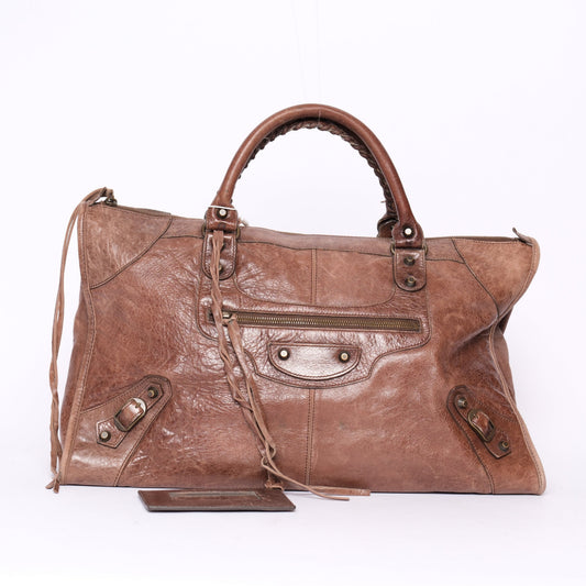 Balenciaga Brown Leather Work Tote w/ Bronze Hardware