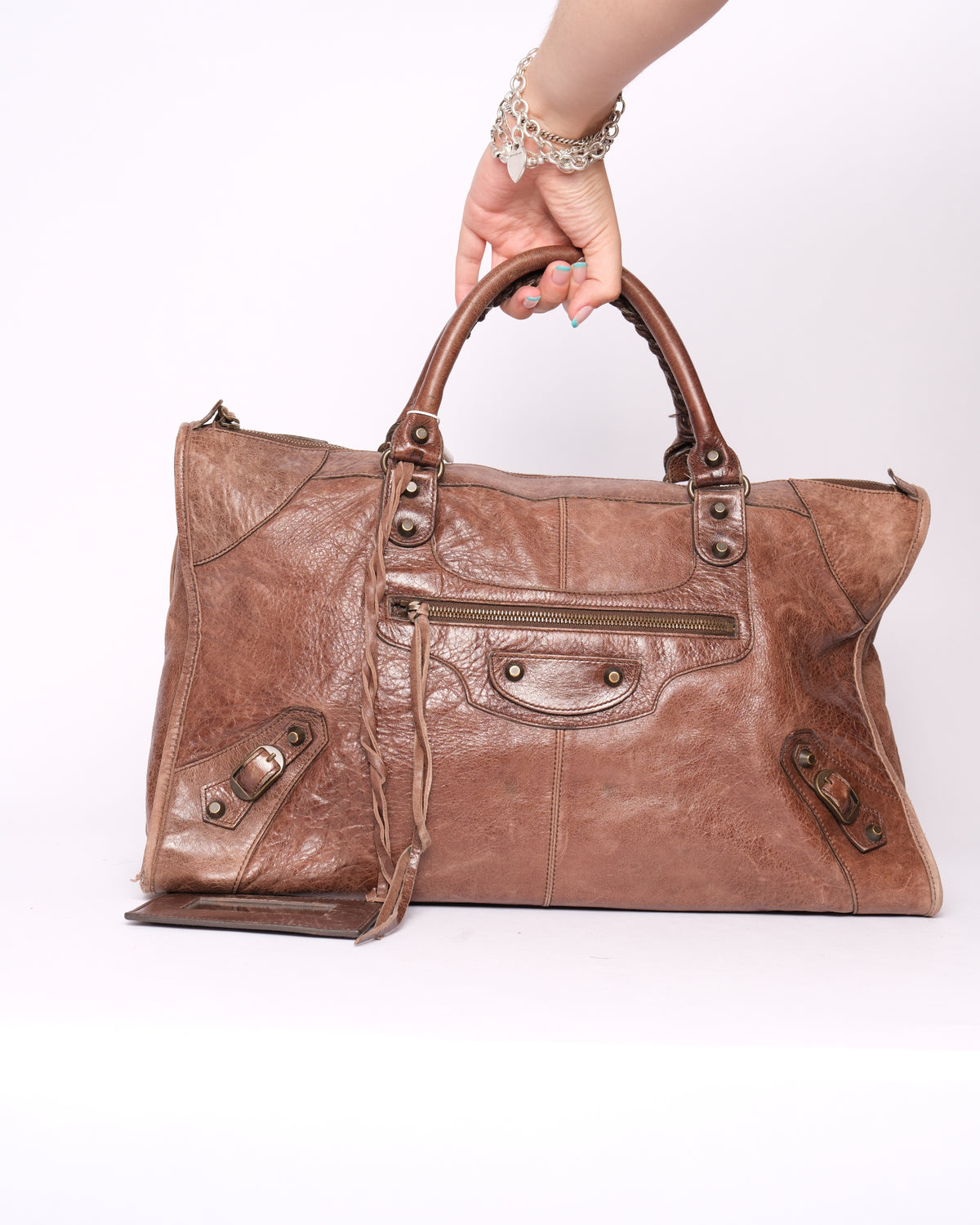 Balenciaga Brown Leather Work Tote w/ Bronze Hardware