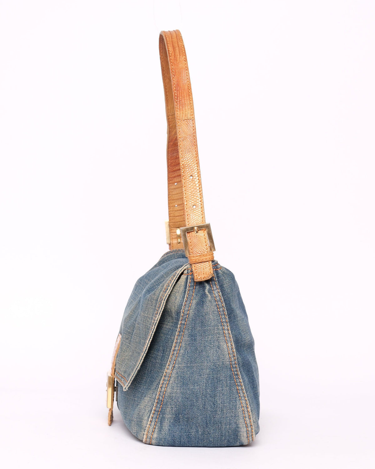 Fendi Denim Mama Baguette w/ Lizard Trim