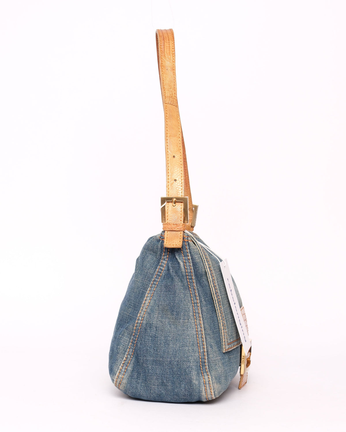 Fendi Denim Mama Baguette w/ Lizard Trim
