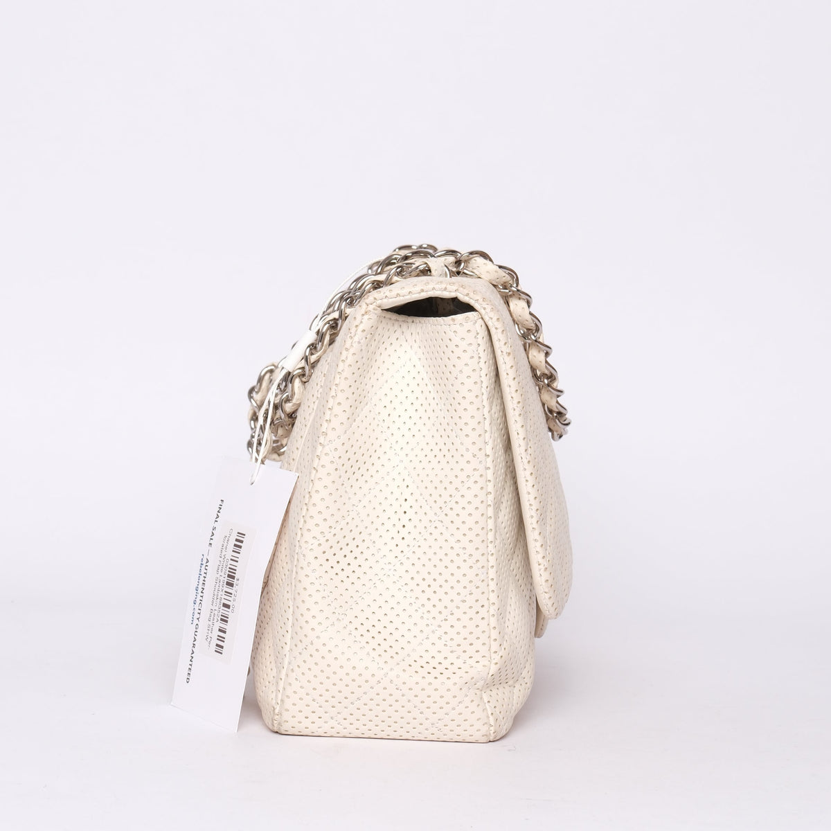 Chanel White Lambskin Leather Perforated Flap Shoulder Bag SHW