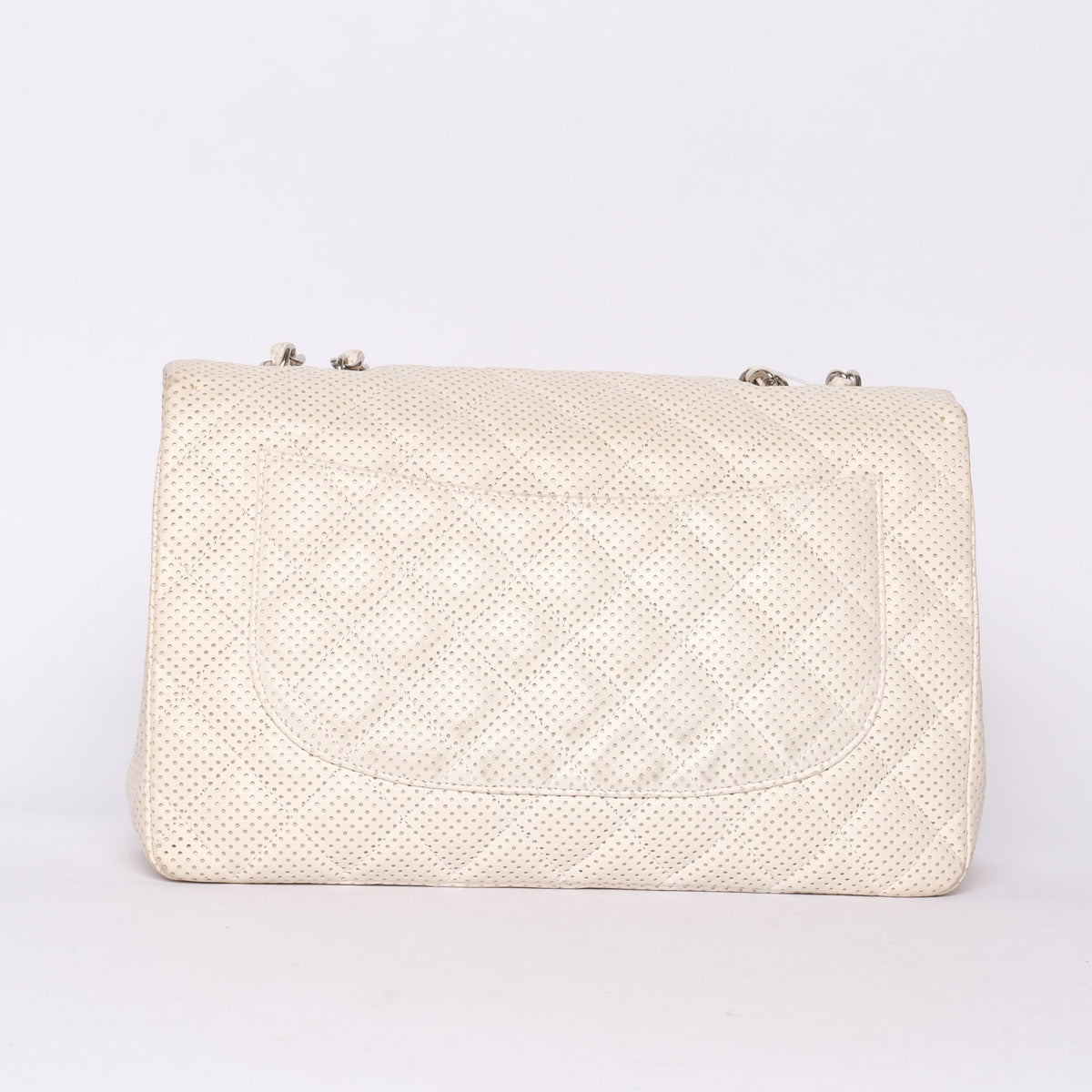 Chanel White Lambskin Leather Perforated Flap Shoulder Bag SHW