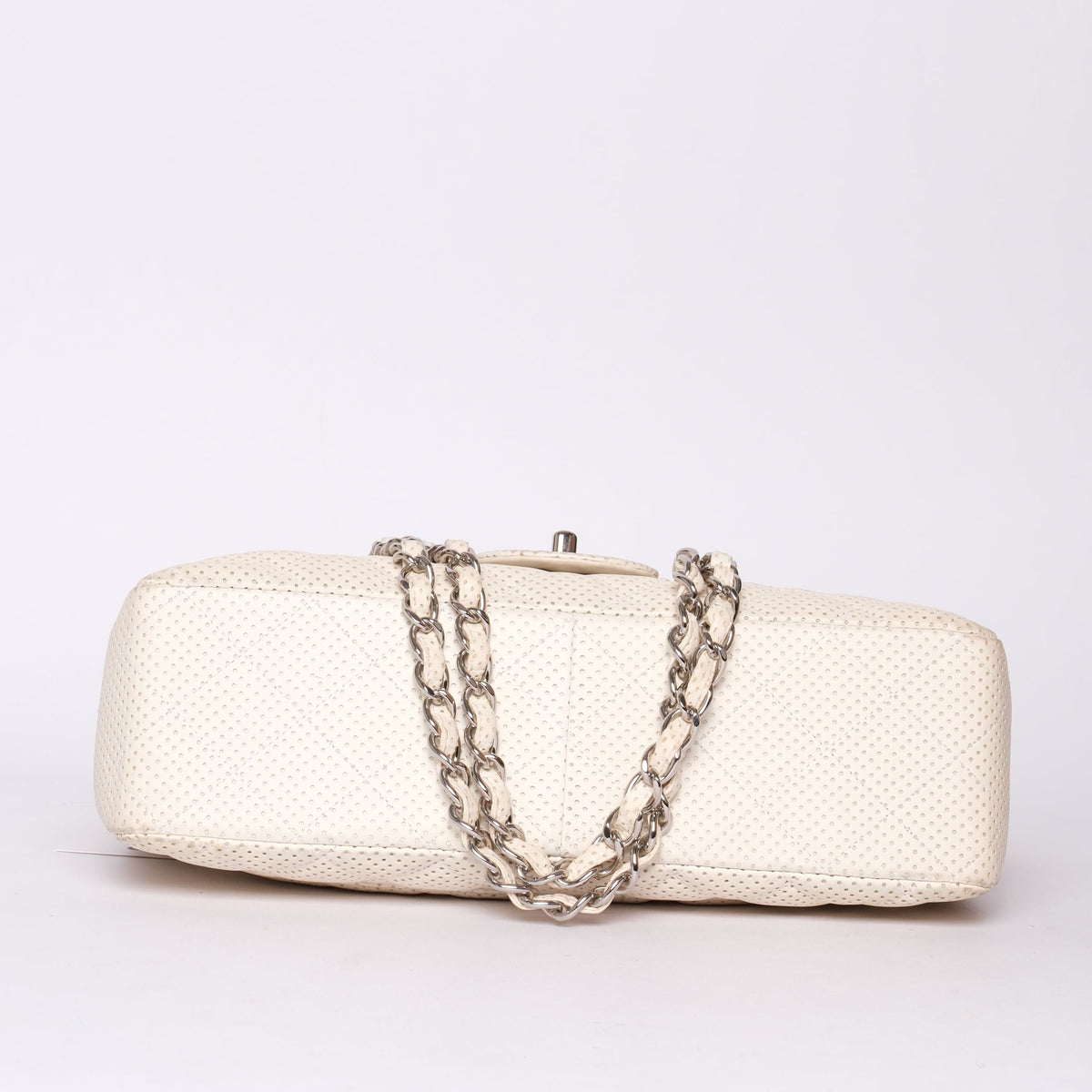 Chanel White Lambskin Leather Perforated Flap Shoulder Bag SHW