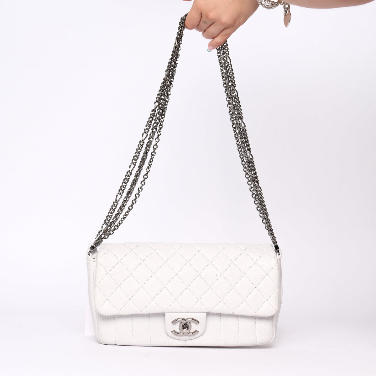 Chanel White Calfskin Leather Quilted Chain Flap (Copy)