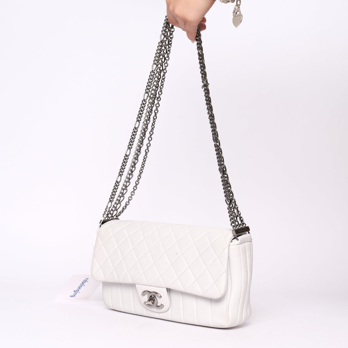 Chanel White Calfskin Leather Quilted Chain Flap (Copy)