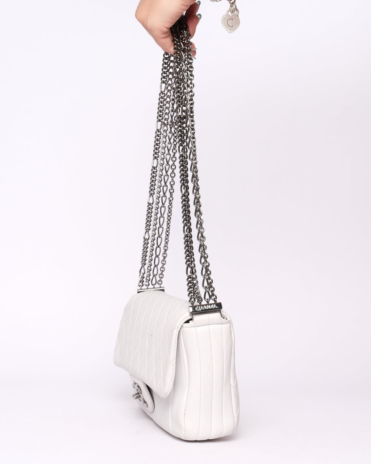 Chanel White Calfskin Leather Quilted Chain Flap (Copy)