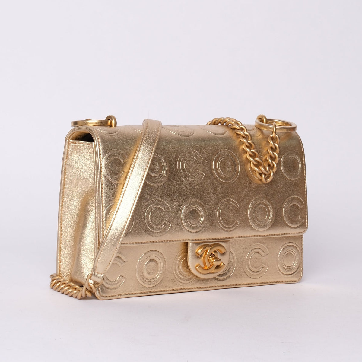 Chanel Gold Metallic Lambskin Leather COCO Monogram Flap