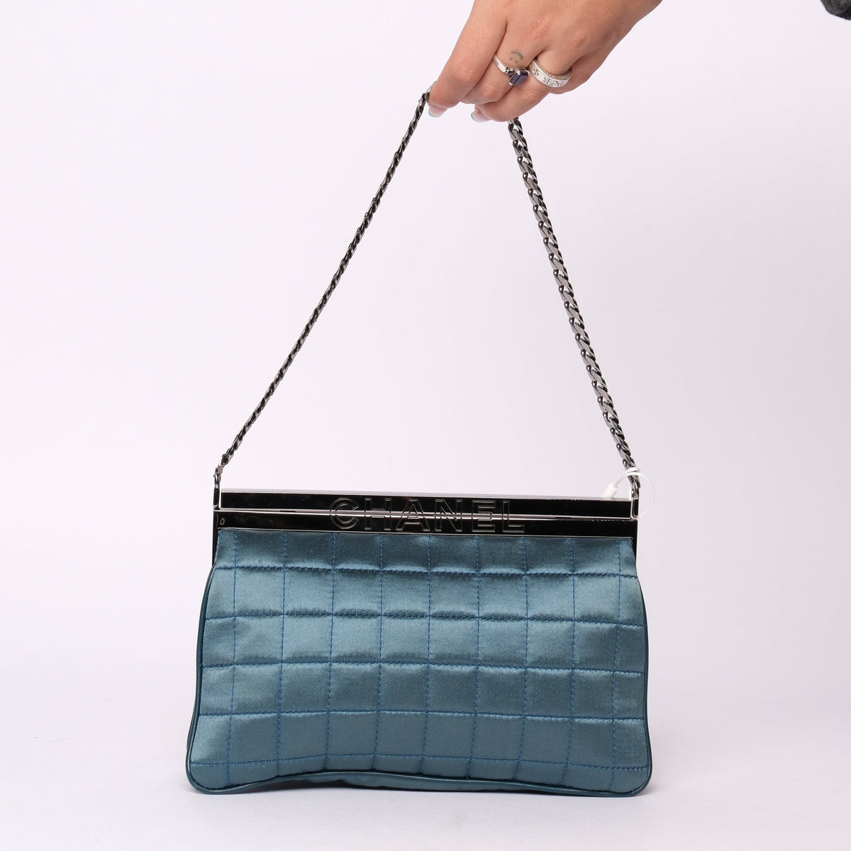Chanel Teal Satin Chocolate Bar Frame Bag